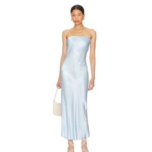 NWT Sndys Elegant light Blue Satin Evening Gown size xs
